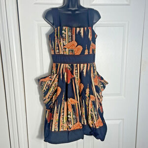 Steve Madden Dress Women 10 Black Multicolor Butterfly Floral Sleeveless Pockets